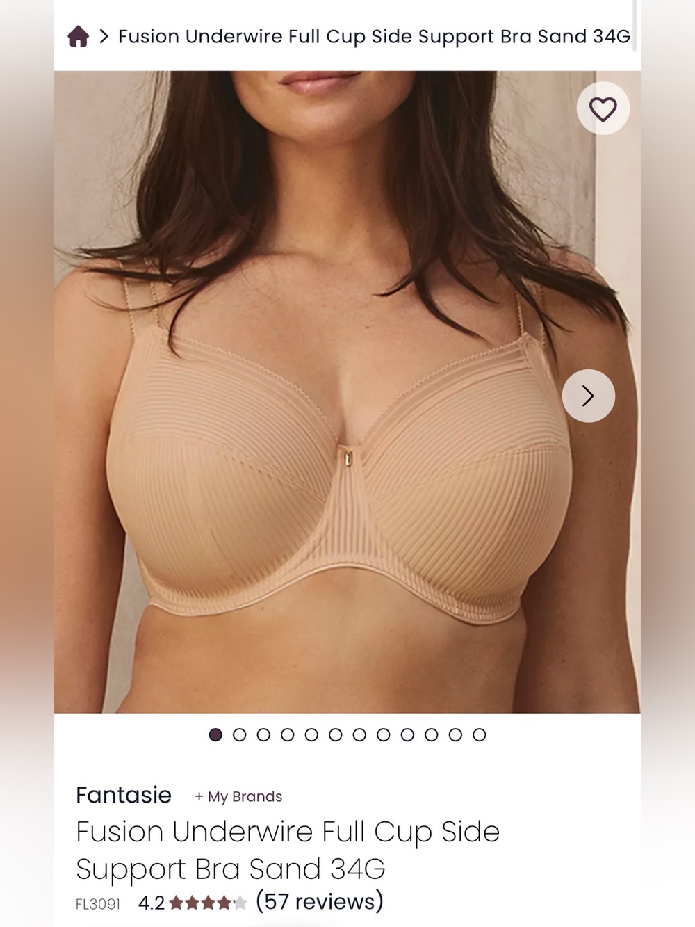 Fantasie Fusion Underwire Full Cup Side Support Bra — Sand 34G